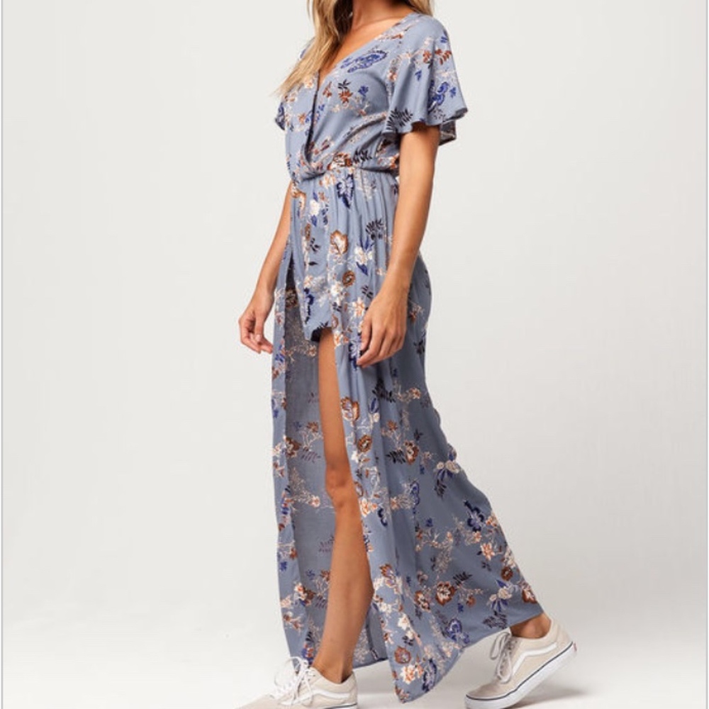 ANGIE Twig Floral Walk Thru Maxi Romper - Picture 2 of 7